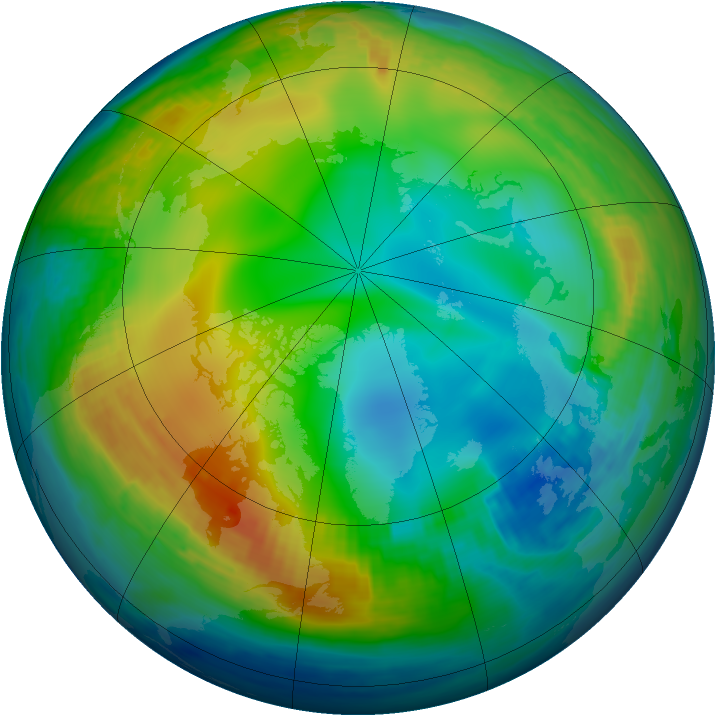 Arctic ozone map for 09 December 1989